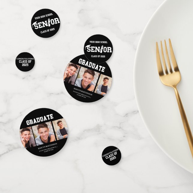 Black 3 Foto Abschluss Class 2025 Konfetti (Gruppe)