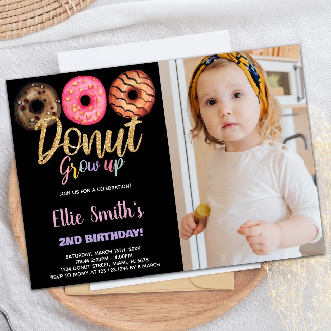 Black 3 Foto Donut Geburtstag Einladungen (Black 3 Photo Donut Birthday Invitations)