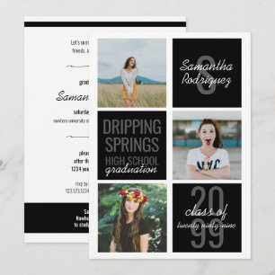 Black 3-Foto Fun Boxes Abschluss Einladung