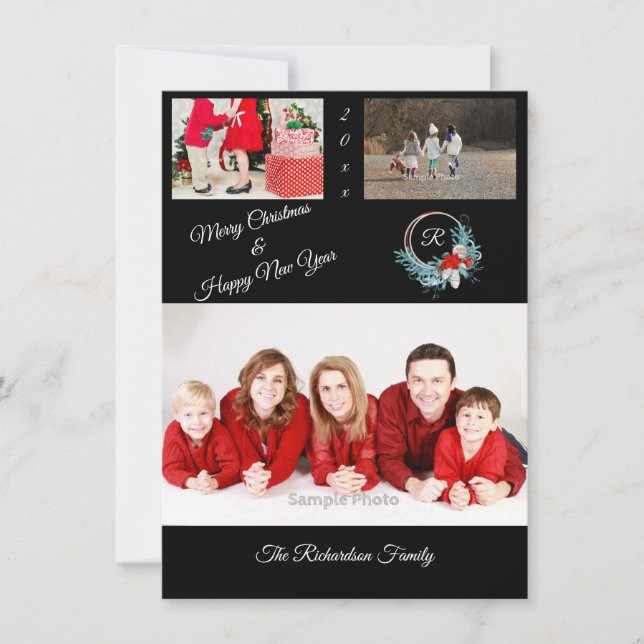 Black 3 Foto Personalisierte Weihnachtskarte Feiertagskarte (Vorderseite)