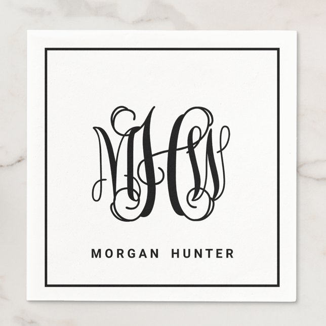 Black 3 Initial Vine Script Monogram DIY BG Serviette (Von Creator hochgeladen)
