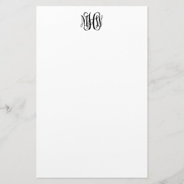Black 3 Initial Vine Script Monogram DIY BG Statio Briefpapier (Vorderseite)