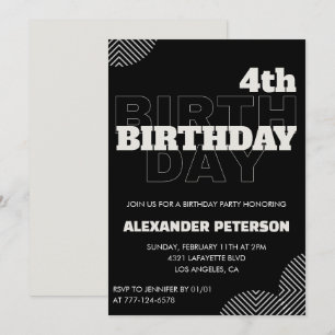 Black 4. Geburtstag Einladungen Party Boy