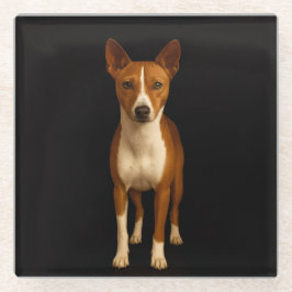 Black 4 Luxe Glass coaster, Classy Basenji Dog Glasuntersetzer