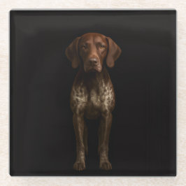 Black 4 Luxe Glass coaster, German Pointer Glasuntersetzer
