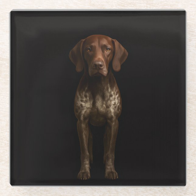 Black 4 Luxe Glass coaster, German Pointer Glasuntersetzer (Vorderseite)