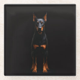 Black 4 Luxe Glass coaster, Guardian Doberman Dog Glasuntersetzer