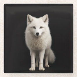 Black 4 Luxe Glass coaster, Ivory Arctic Fox Glasuntersetzer