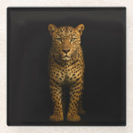 Black 4 Luxe Glass coaster, Majestic Leopard Glasuntersetzer
