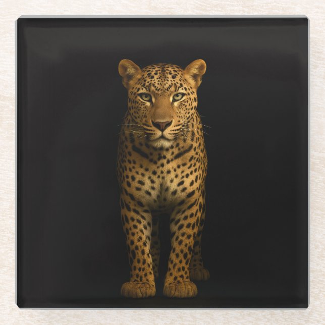 Black 4 Luxe Glass coaster, Majestic Leopard Glasuntersetzer (Vorderseite)