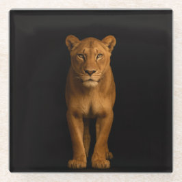Black 4 Luxe Glass coaster, Noble Lioness Glasuntersetzer