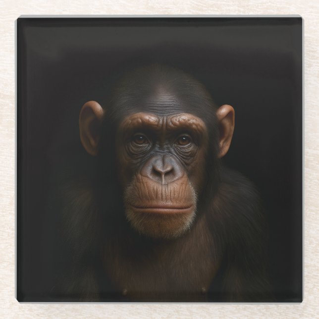 Black 4 Luxe Glass coaster, Serene Chimpanzee Glasuntersetzer (Vorderseite)