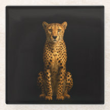Black 4 Luxe Glass coaster, Sleek Cheetah