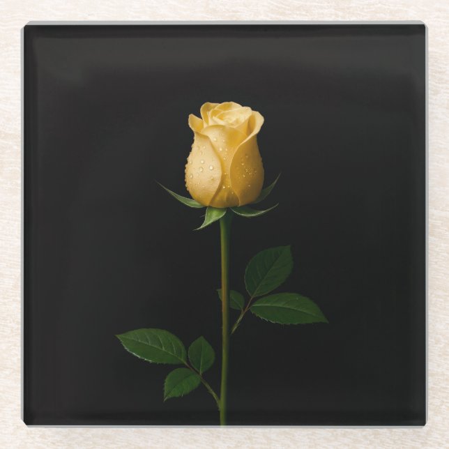Black 4 Luxe Glass coaster, Sunlit Yellow Rose Glasuntersetzer (Vorderseite)
