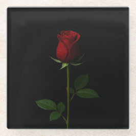 Black 4 Luxe Glass coaster, Velvet Red Rose Glasuntersetzer
