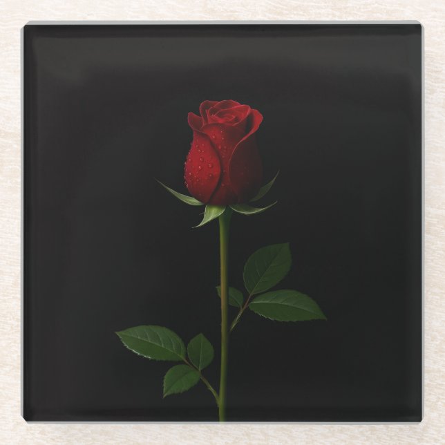 Black 4 Luxe Glass coaster, Velvet Red Rose Glasuntersetzer (Vorderseite)