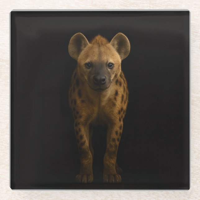 Black 4 Luxe Glass coaster, Wild Spotted Hyena Glasuntersetzer (Vorderseite)