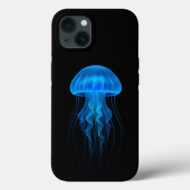 Black 4 Luxe iPhone 13 Case, Neon Blue Jellyfish Case-Mate iPhone Hülle (Rückseite)