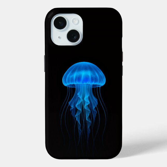 Black 4 Luxe iPhone 15 Mate, Neon Blue Jellyfish Case-Mate iPhone Hülle (Rückseite)