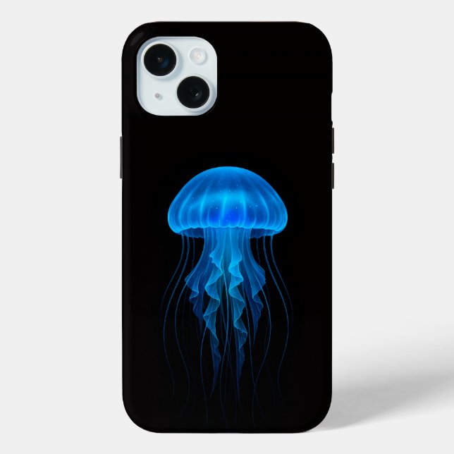 Black 4 Luxe iPhone 15 Plus, Neon Blue Jellyfish Case-Mate iPhone Hülle (Rückseite)