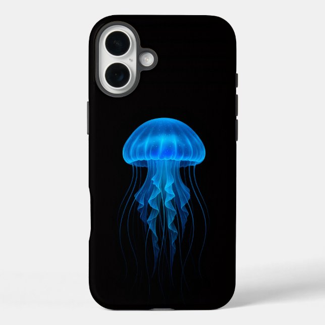 Black 4 Luxe iPhone 16 Plus Mate, Blue Jellyfish Hülle (Rückseite)