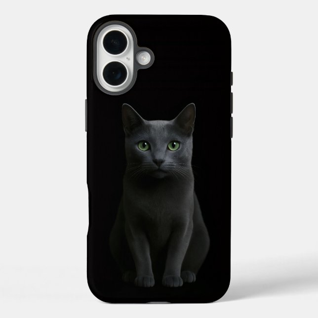 Black 4 Luxe iPhone 16 Plus, Russian Blue Cat iPhone 16 Plus Hülle (Rückseite)
