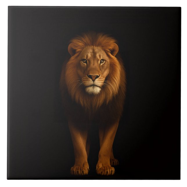Black 4 Luxe Tile with Majestic Lion Fliese (Vorderseite)
