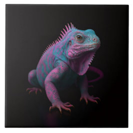 Black 4 Luxe Tile with Pink Tropical Iguana Fliese
