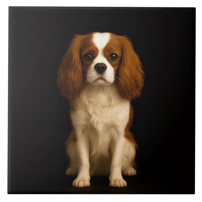 Black 4 Luxe Tile with Sweet Cavalier Spaniel Fliese (Vorderseite)