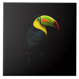 Black 4 Luxe Tile with tropical Keel Billed Tucan Fliese