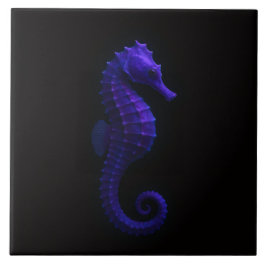 Black 4 Luxe Tile with Violet Blue Seahorse Fliese