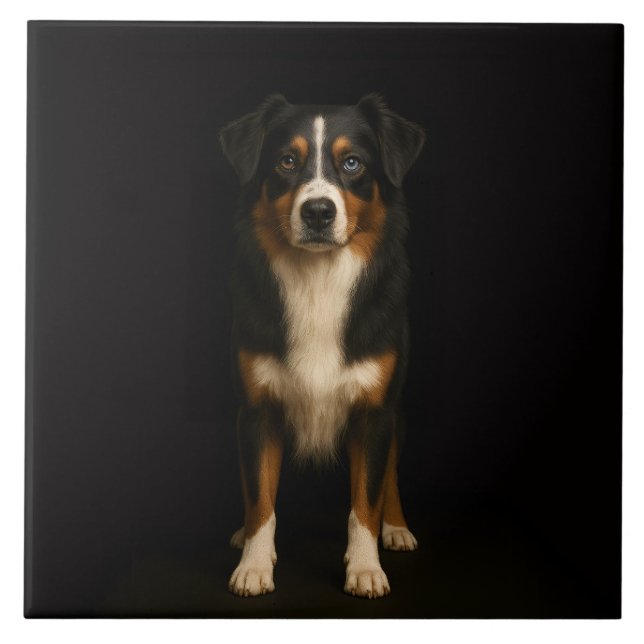 Black 4 Luxe Tile with Wise Australian Shepherd Fliese (Vorderseite)
