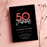 Black 50 und fabelhaftes Elegant 50. Geburtstag Einladung<br><div class="desc">Die 50 und fabelhafte 50. Geburtstagseinladung! Diese Einladung strahlt Raffinesse aus, mit schwarzem Hintergrund, ergänzt durch elegante Korallen- und Weißschriften, die den Satz '50 und Fabulous' in einem stilvollen Schriftart schön präsentieren. Entdecken Sie auf der drehend Seite ein schick weißes "50"-Muster. Personalisieren Sie Ihre Veranstaltungsdetails und passen Sie die Farben...</div>