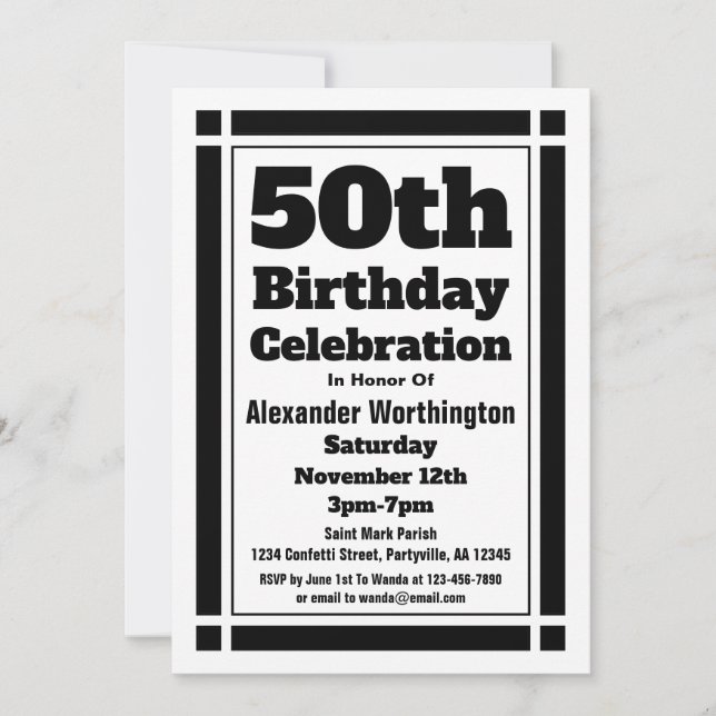 Black 50th Birthday Invitation (Devant)
