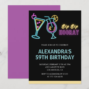 Black 59e anniversaire invitations Cocktail Neon G