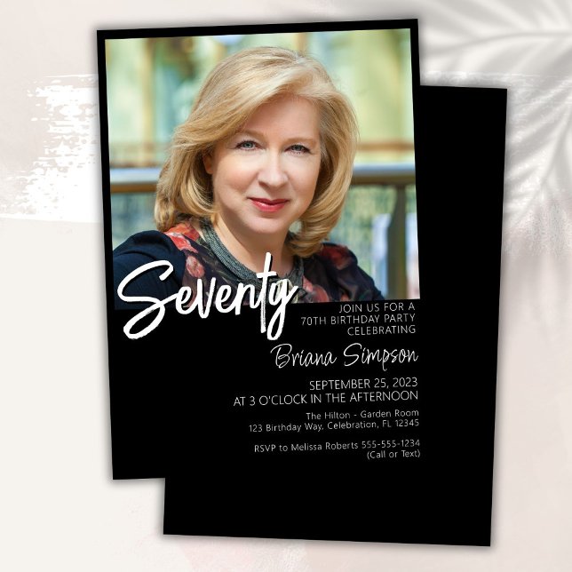 Black 70e anniversaire Invitation photo (Créateur téléchargé)