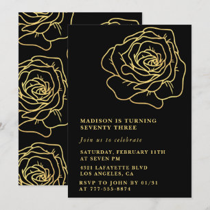 Black 73 Geburtstag Einladungen Gold Floral
