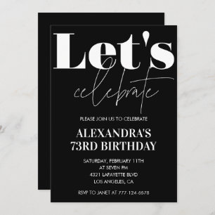 Black 73e anniversaire invitations Bold Typographi