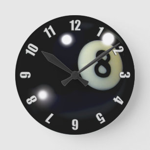 Black 8-Ball Game Clock Design Runde Wanduhr