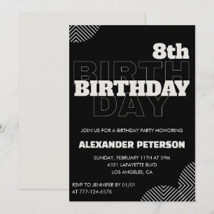 Black 8e anniversaire invitations Party Boy