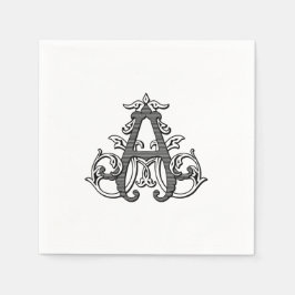 Black "A" Monogram Cocktail Napkins Serviette