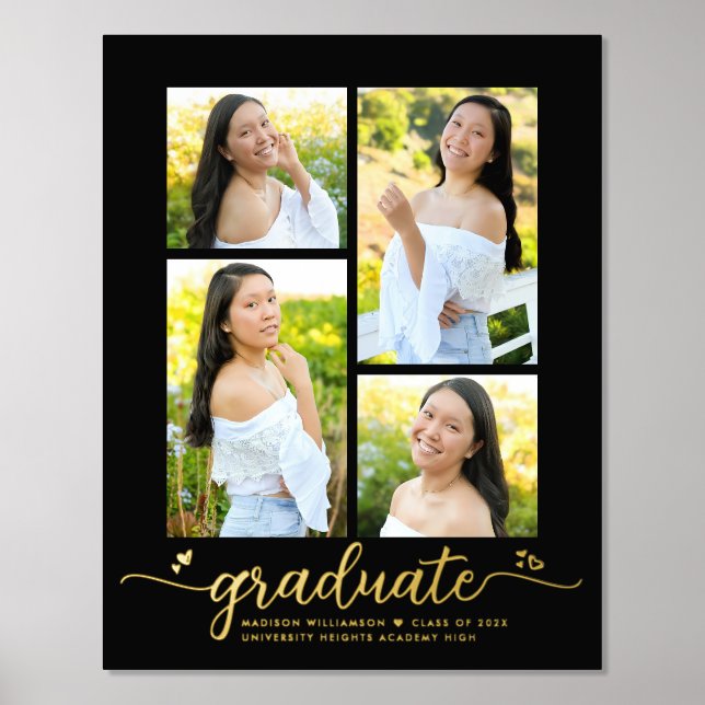 Black Abschluss 4 Foto Script Herz Real Gold Foliendrucke (Vorderseite)