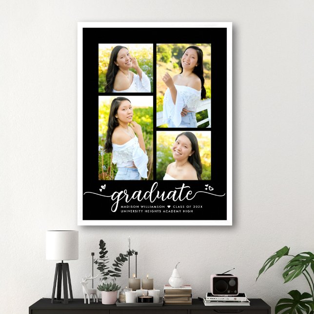 Black Abschluss 4 Foto White Script Hearly Girly Poster (Von Creator hochgeladen)