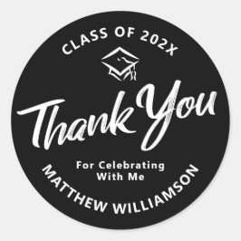 Black Abschluss Bold White Script Cap Vielen Dank Runder Aufkleber