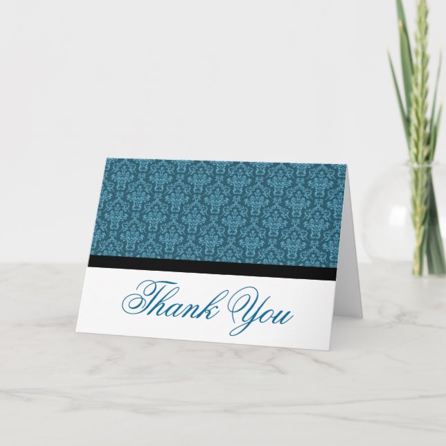 Black Abzeichen Damask Vielen Dank, dass Sie Blau  Dankeskarte (Vorderseite)