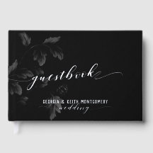 Black Acanthus Leaf Silver Script Elegante Hochzei