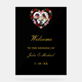Black Acrylic Wedding Welcome Sign - Floral Heart Acrylschild