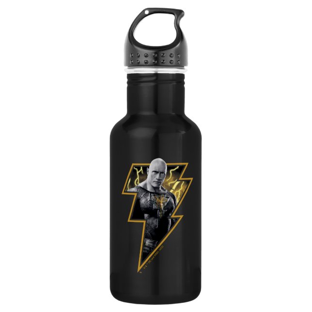 Black Adam Gray und Gold Blitze Grafik Edelstahlflasche (Vorderseite)