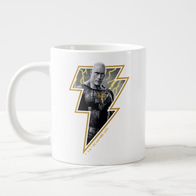 Black Adam Gray und Gold Blitze Grafik Jumbo-Tasse (Links)