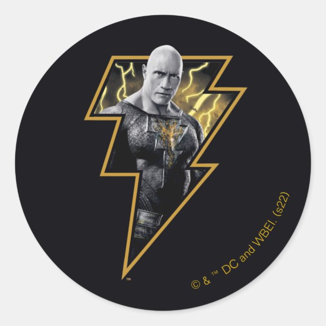 Black Adam Gray und Gold Blitze Grafik Runder Aufkleber (Vorderseite)